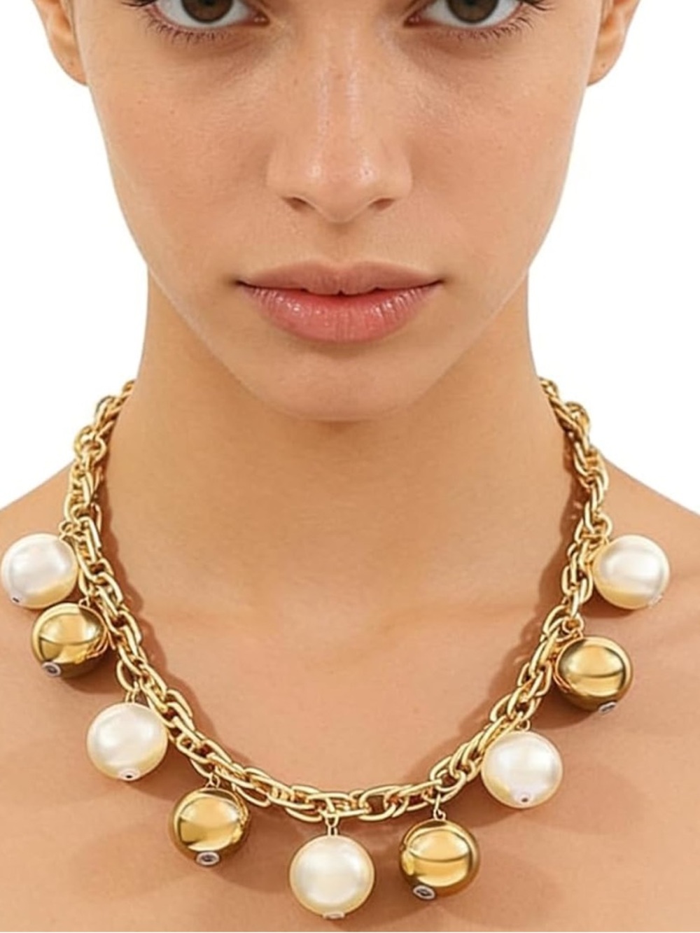 New!  Gold and Pearl Drop Chain Necklace